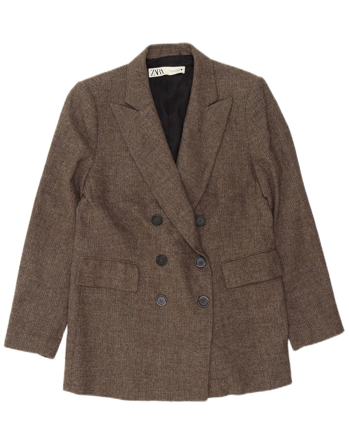 Zara Veste Blazer Double Boutonnage Femme UK 16 Grand Pied De Poule Marron