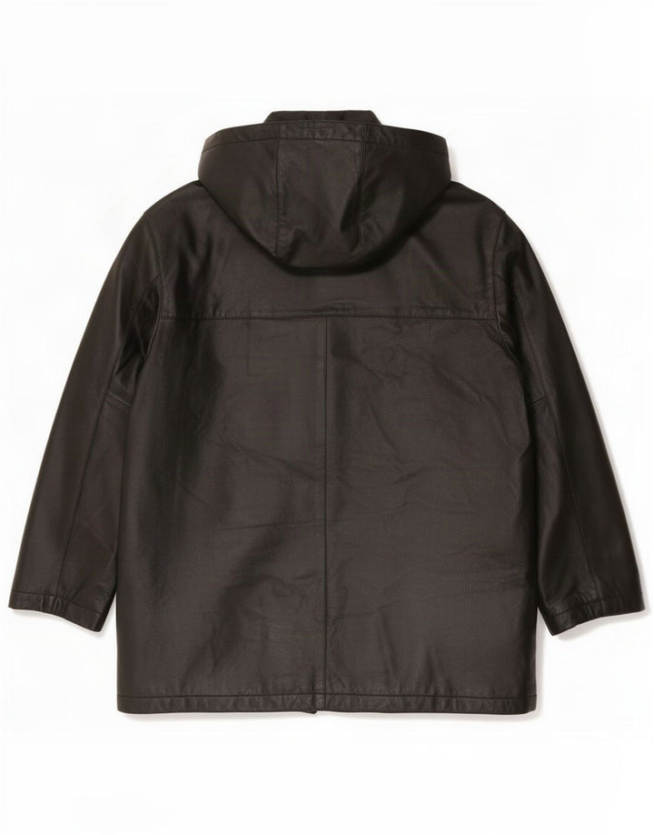 veste en cuir à capuche vintage pour hommes IT 54 2XL Noir