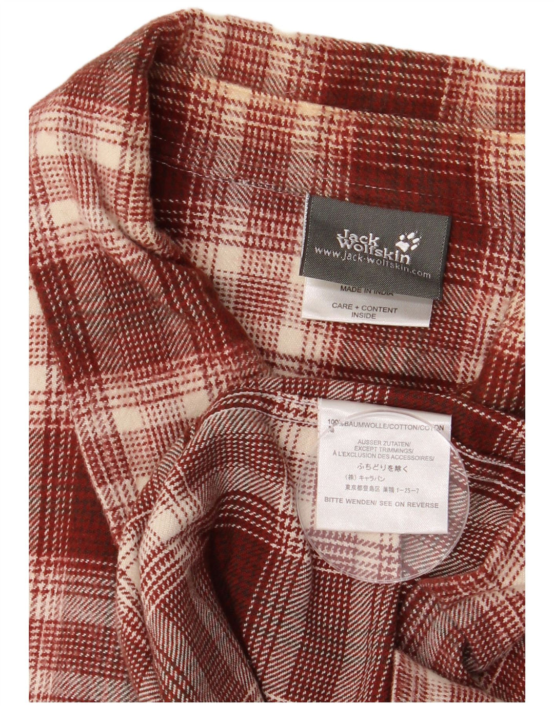 Jack Wolfskin Chemise en flanelle pour homme XL en coton à carreaux bordeaux