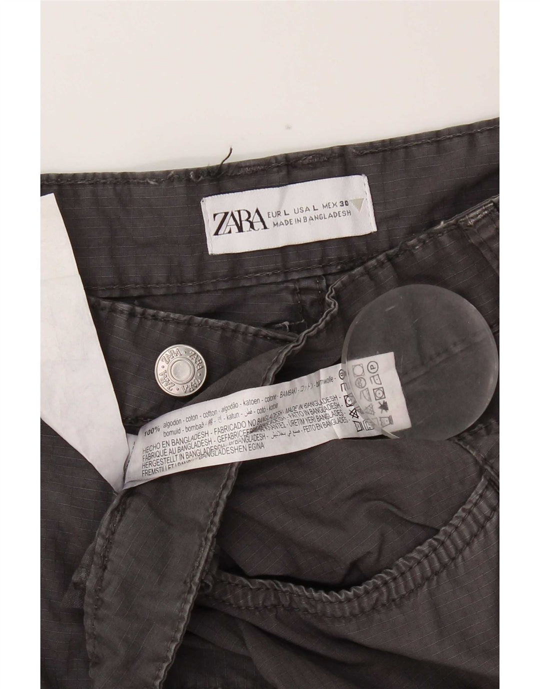 Zara Femme Mini Jupe Cargo Large W30 Gris Coton