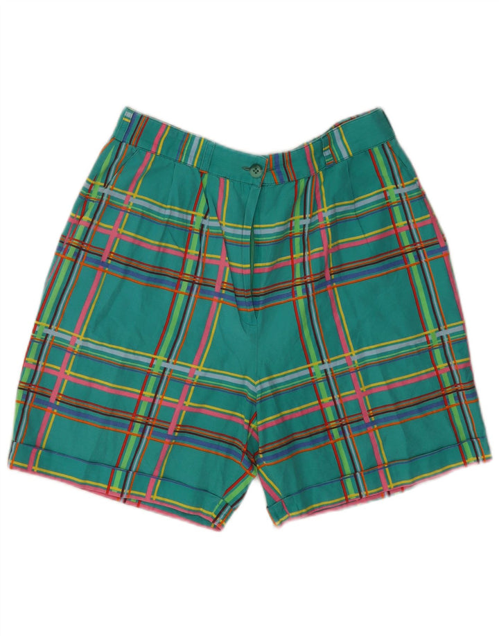 KENZO Short Chino Taille Haute Femme EU 42 Large W30 Vert Plaid Coton