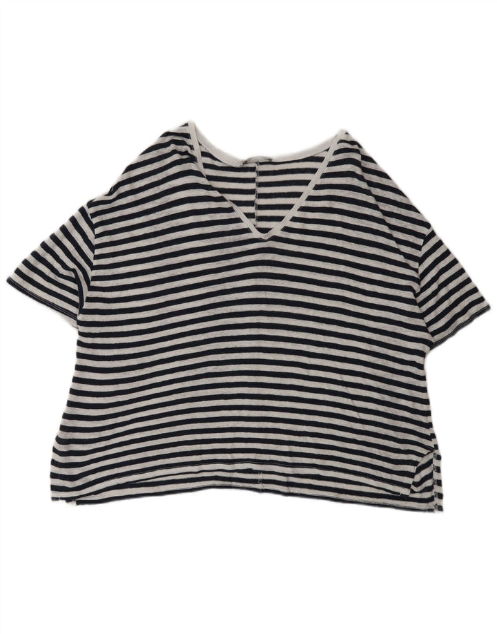 Zara T-shirt surdimensionné pour femme UK 14 Medium Noir à fines rayures