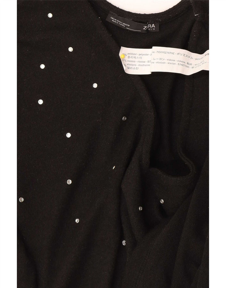 Zara Femme Top Manches Longues UK 44 Medium Noir Tacheté Polyester