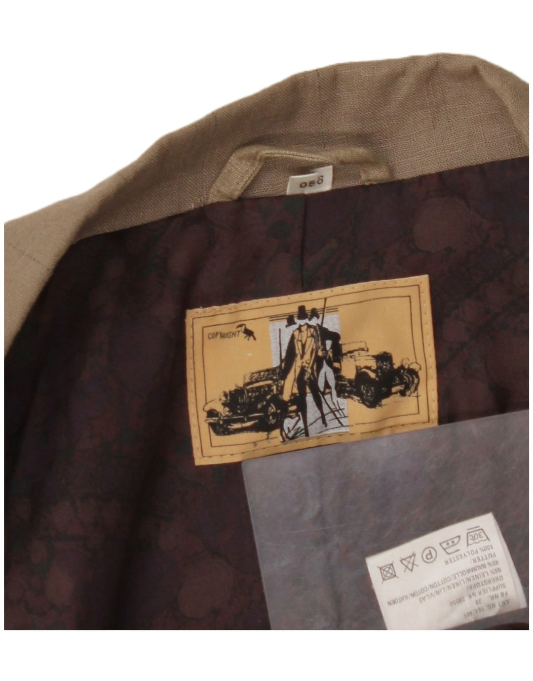 VINTAGE Veste Blazer Double Boutonnage Homme EU 56 3XL Lin Marron