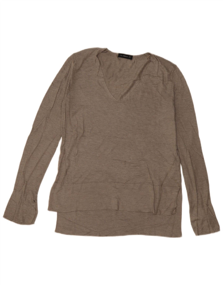 Zara Femme Haut Oversize Manches Longues UK 6 XS Gris Viscose