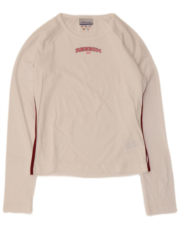 Reebok Haut graphique à manches longues pour femme UK 10 Small Blanc Coton