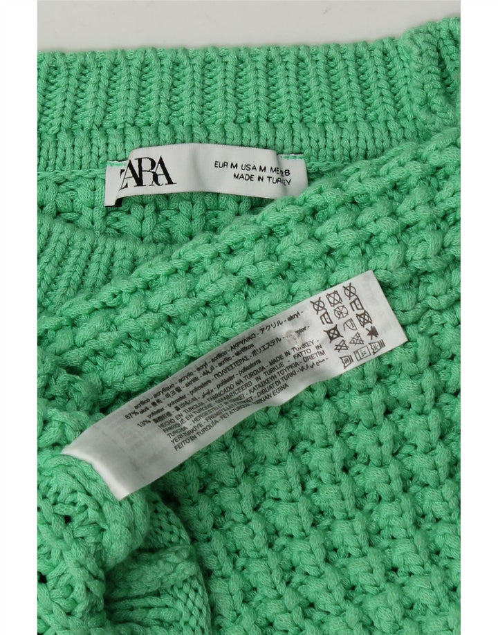 Zara Pull court surdimensionné à col rond pour femme UK 14 Vert moyen