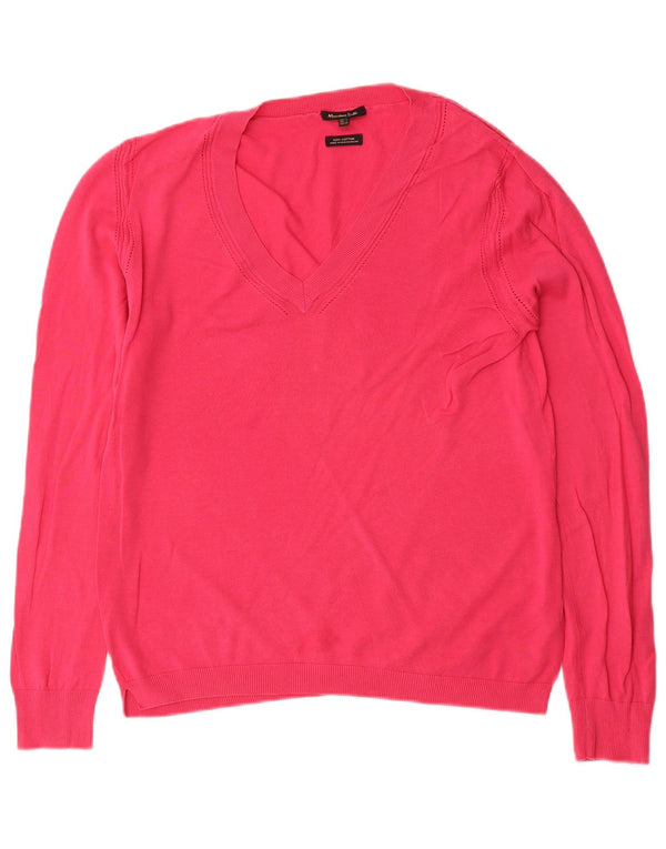 Massimo Dutti Pull col V pour femme UK 14 Grand coton rose