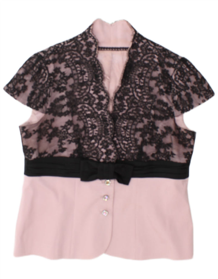 vintage Femme Blouse Top UK 14 Moyen Rose Floral