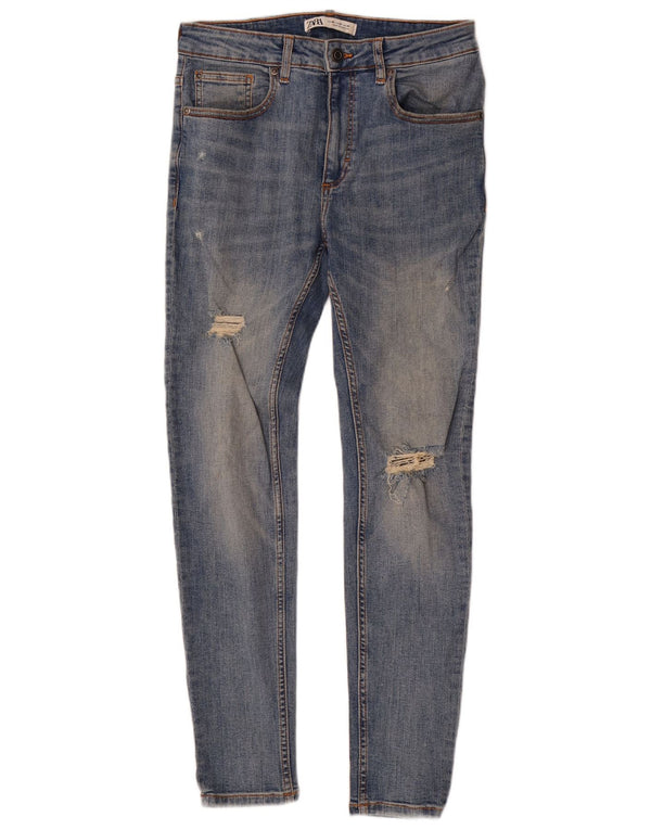 Zara Jean skinny vieilli pour homme EU 40 Medium W31 L29 Bleu Coton