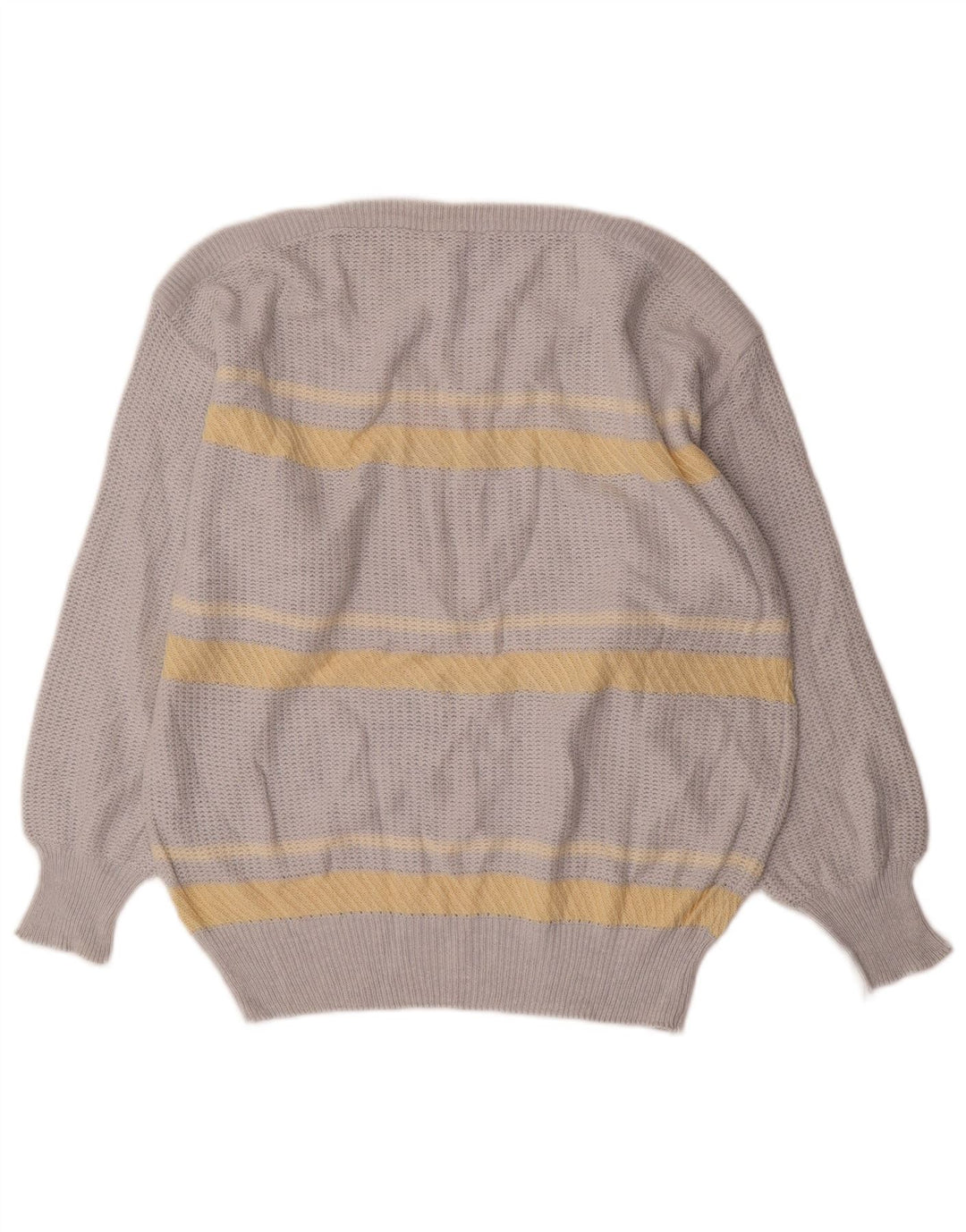 vintage Mens Boat Neck Jumper Pull Moyen Gris Rayé Coton