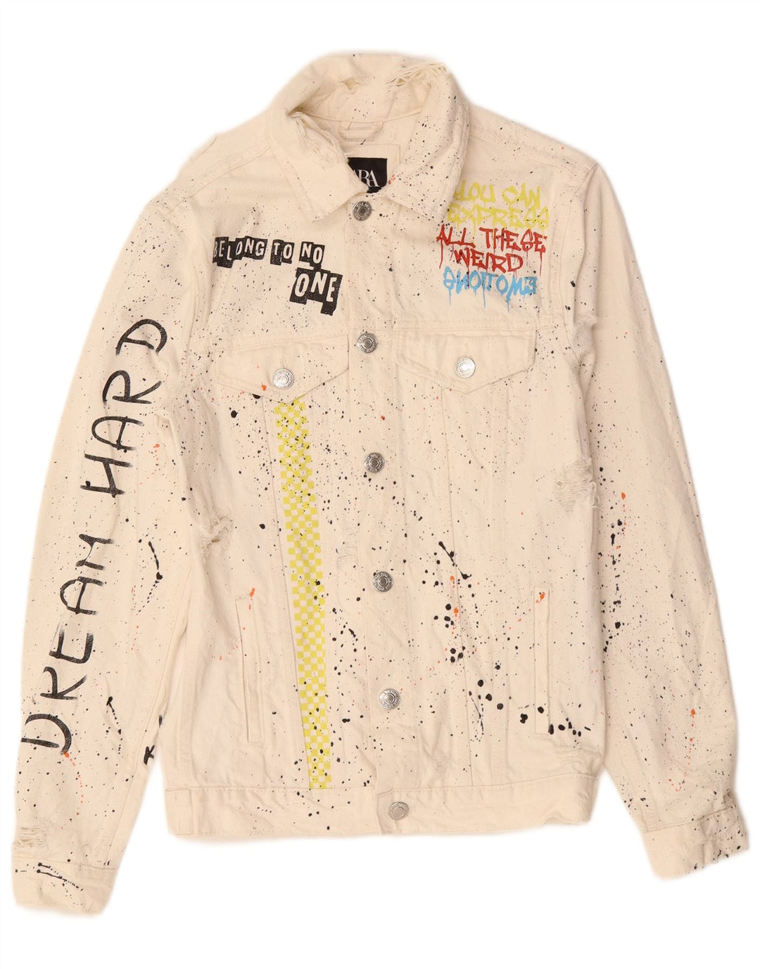 Zara Veste en jean graphique pour homme UK 36 Petit coton moucheté blanc
