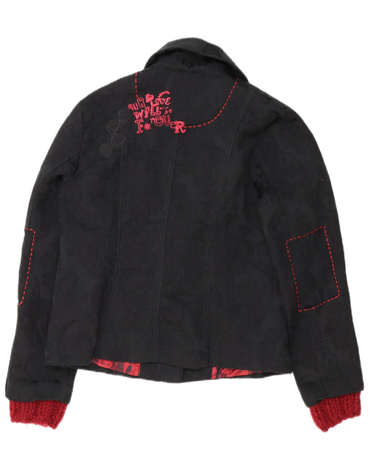 Desigual Femmes Graphique 3 Bouton Blazer Veste EU 46 XL Noir Floral