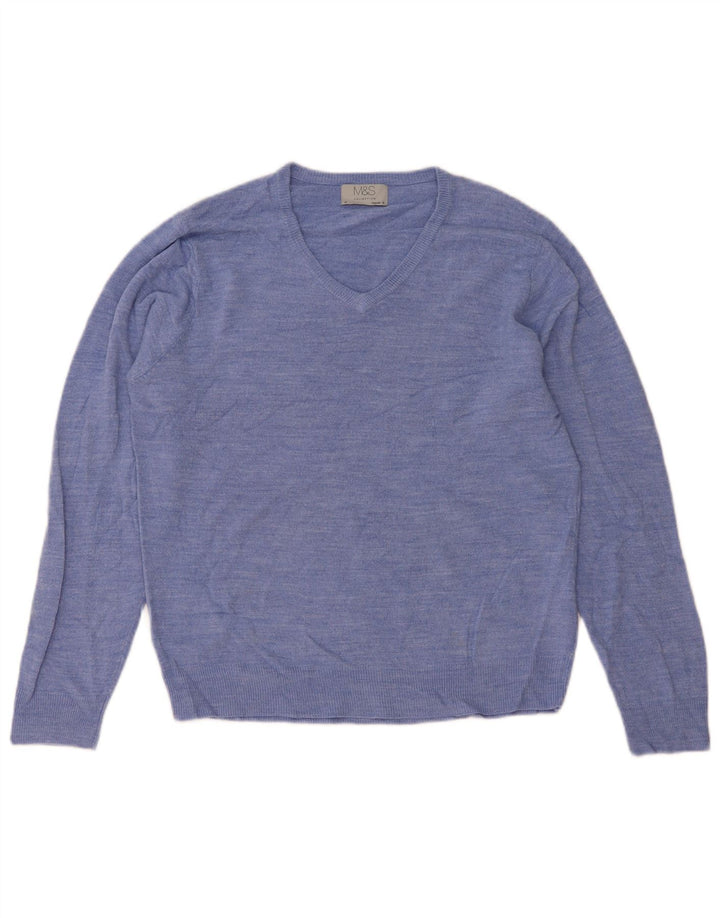 Marks & Spencer Pull Regular Fit Col V Homme Bleu Moyen Acrylique