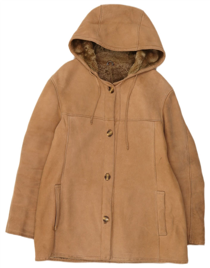 veste en peau de mouton à capuche femme vintage UK 12 Beige moyen