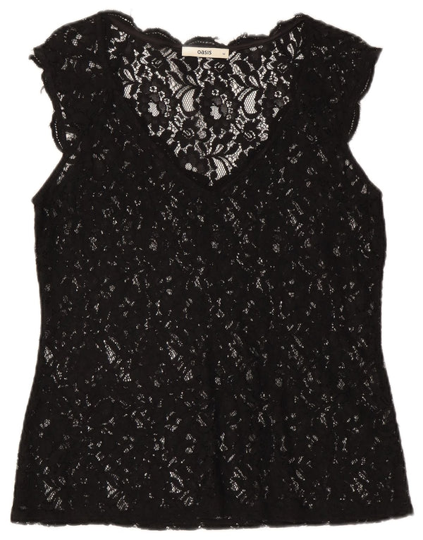 Oasis Chemisier transparent en dentelle pour femme UK 42 Medium Noir Floral