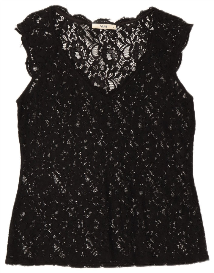 Oasis Chemisier transparent en dentelle pour femme UK 42 Medium Noir Floral
