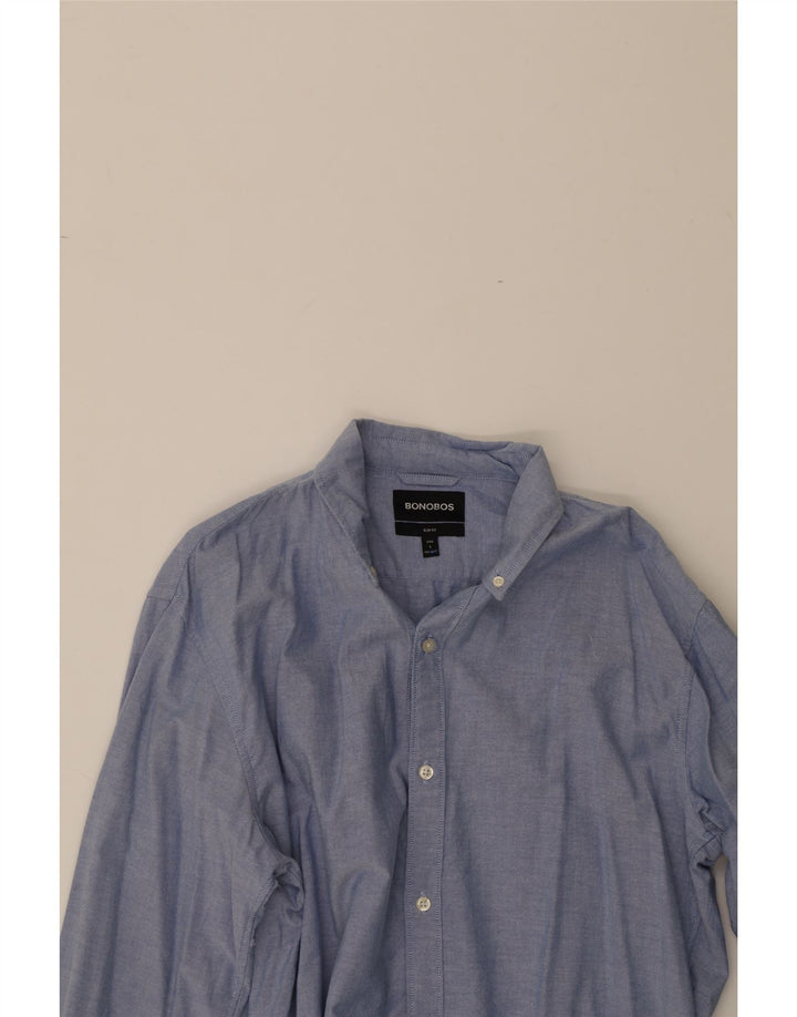 BONOBOS Mens Long Slim Fit Shirt Large Blue Cotton Vintage BONOBOS and Second-Hand BONOBOS from Messina Hembry 