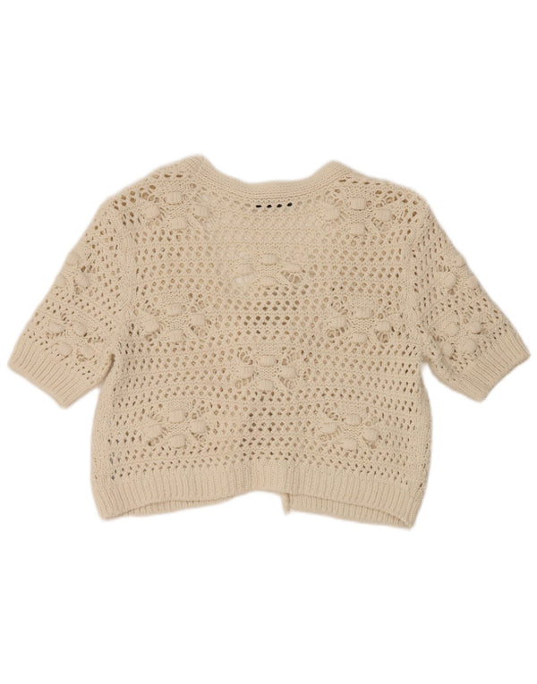 Zara Womens Crop Short Sleeve Cardigan Pull UK 14 Moyen Blanc Floral
