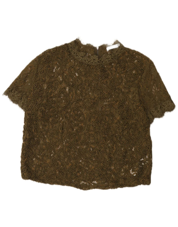 Zara Femme Trafaluc Crop Blouse Top UK 16 Large Kaki Polyester
