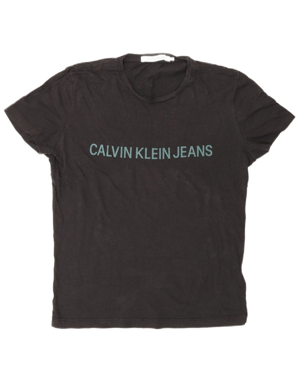 Calvin Klein Jeans T-shirt graphique pour homme UK 10 Petit coton noir
