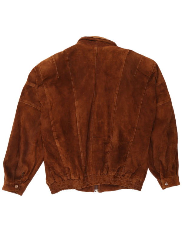 vintage Mens Bomber Suede Jacket UK 44 2XL Cuir Marron