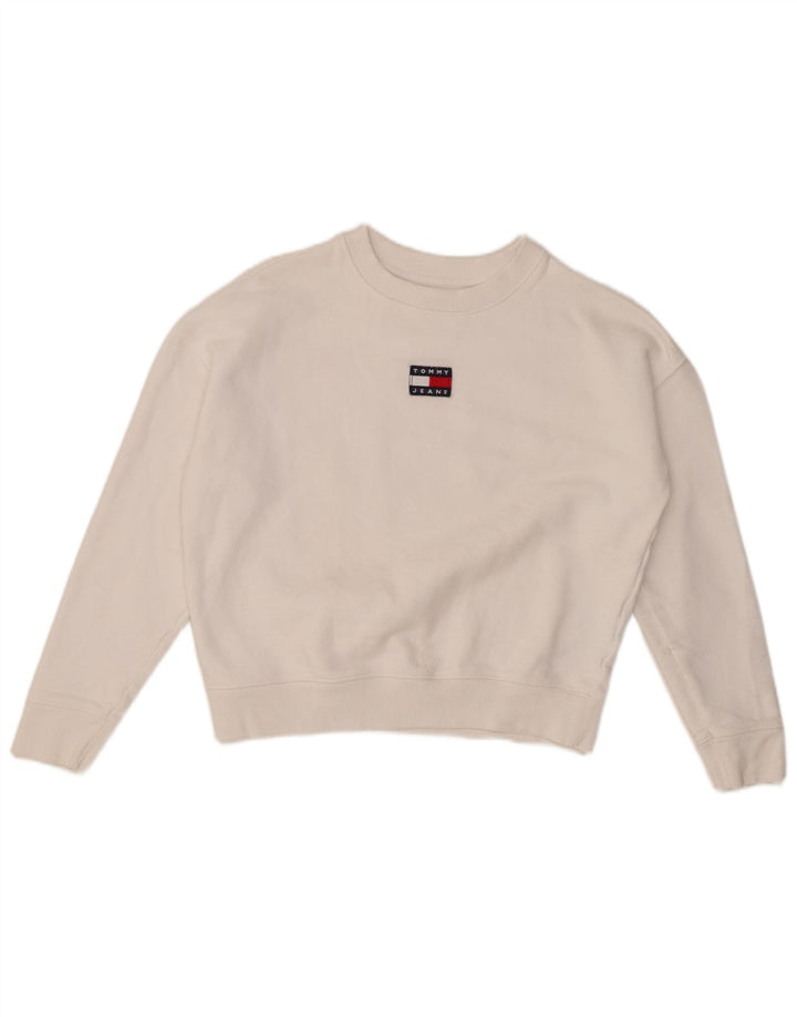 TOMMY HILFIGER Sweat-shirt court surdimensionné pour femme UK 6 XS Blanc