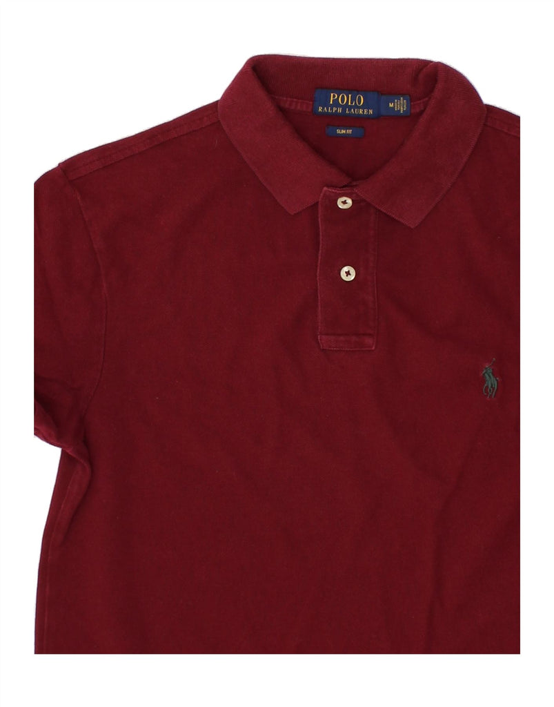 RALPH LAUREN Mens Slim Fit Polo Shirt Medium Maroon Cotton Classic Vintage Ralph Lauren and Second-Hand Ralph Lauren from Messina Hembry 