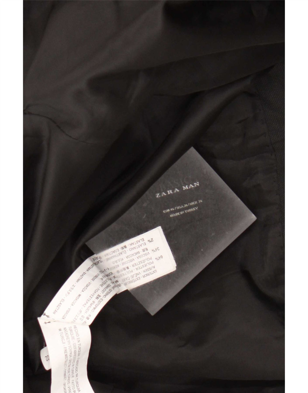 Zara Veste Blazer 2 Boutons Homme EU 46 Petit Noir Polyester