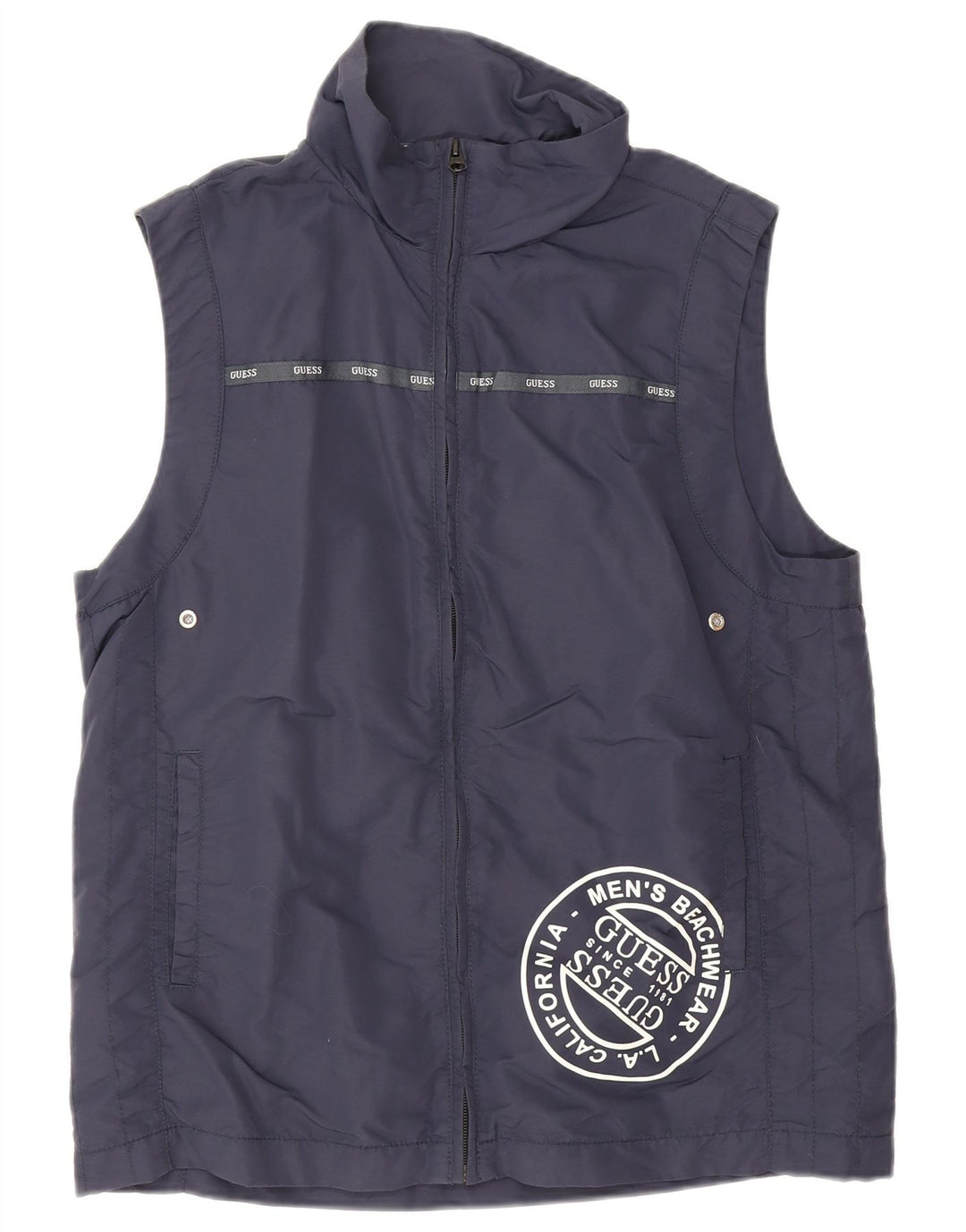 Guess Veste de Survêtement Graphique sans Manches pour Homme XL Bleu Marine Polyester