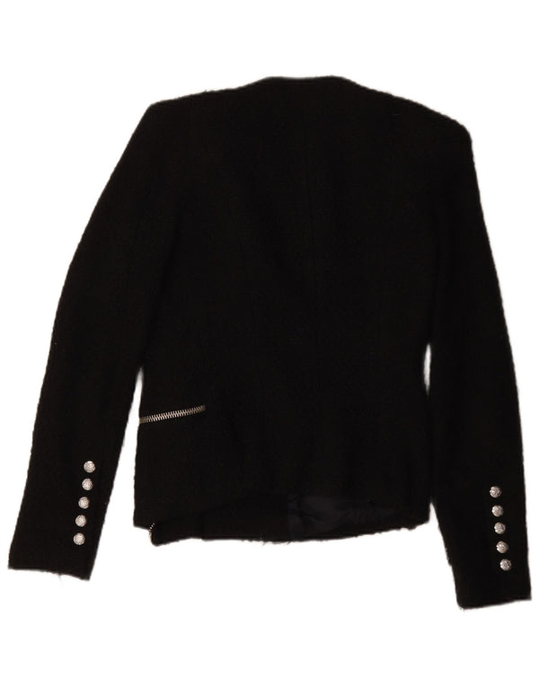 Zara Veste Blazer Militaire Zippée Pour Femme UK 10 Petit Acrylique Noir