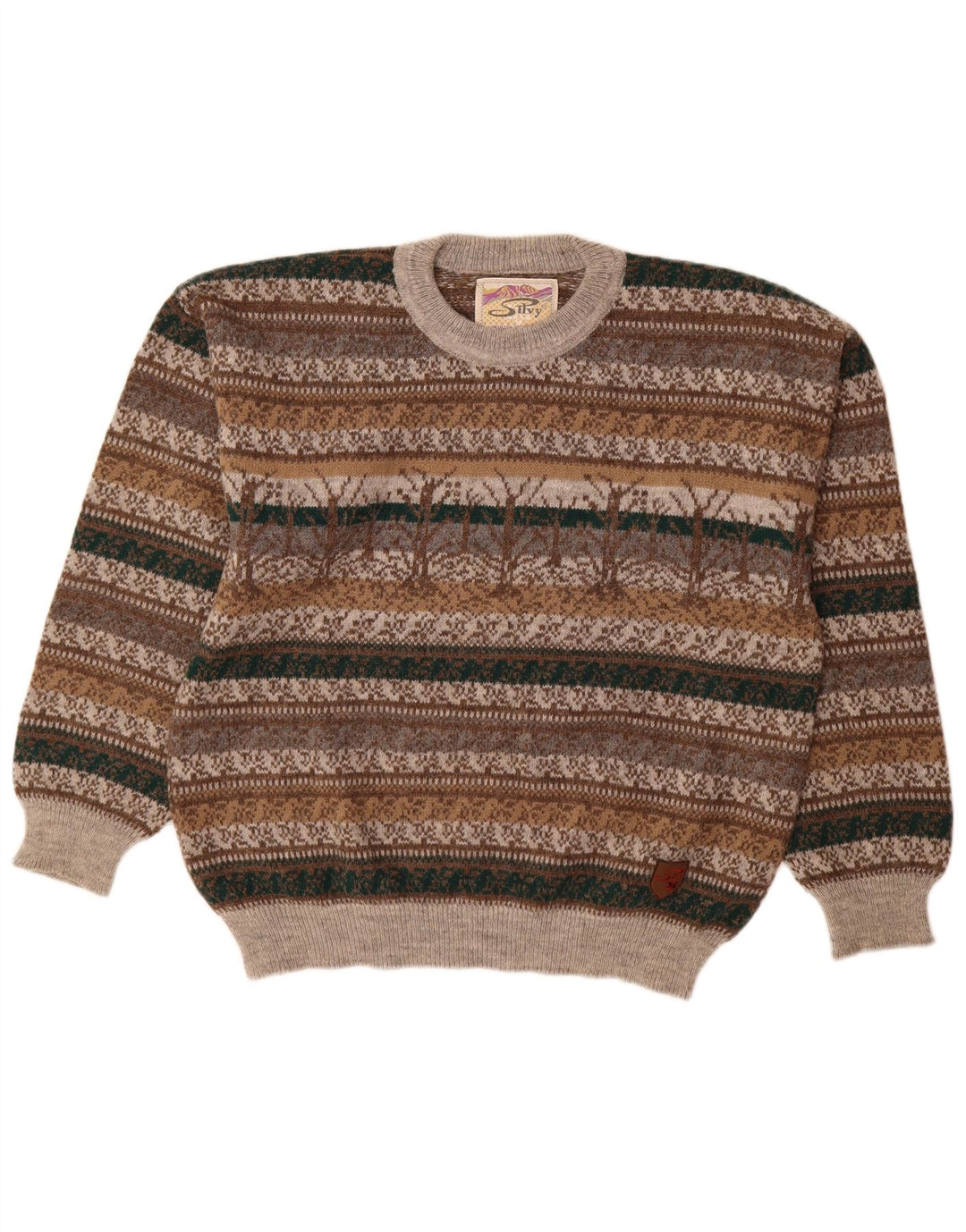 Silvy Pull col rond pour homme IT 48 Gris moyen en laine d'alpaga Fair Isle