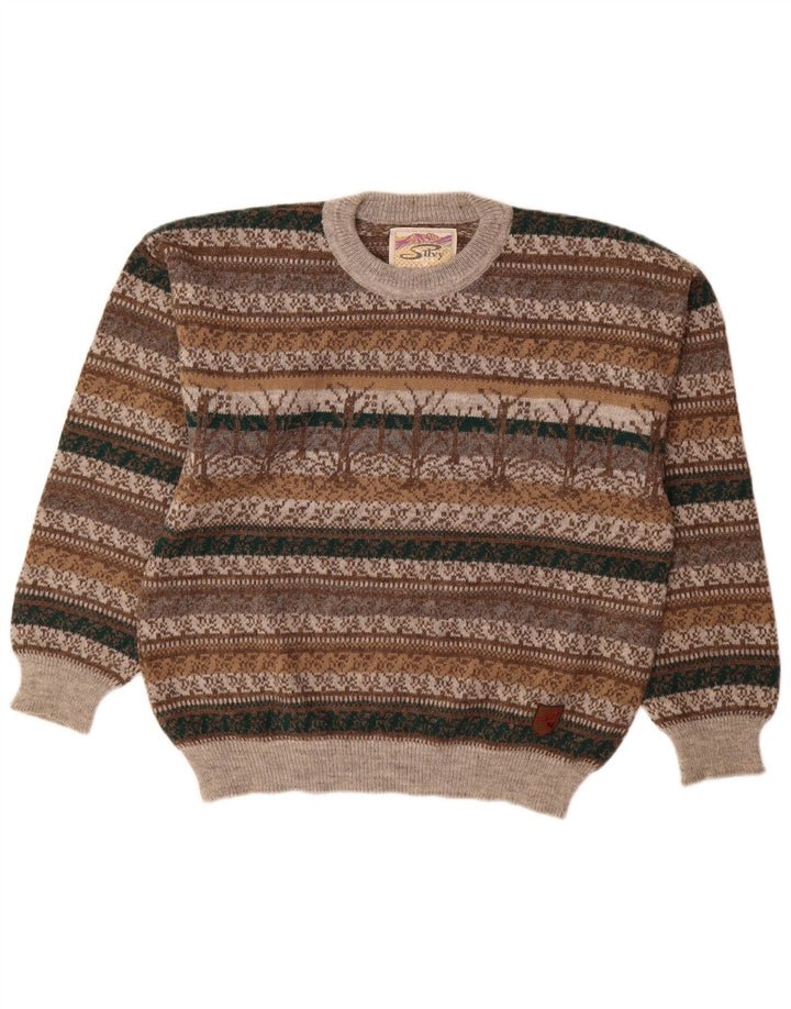 Silvy Pull col rond pour homme IT 48 Gris moyen en laine d'alpaga Fair Isle