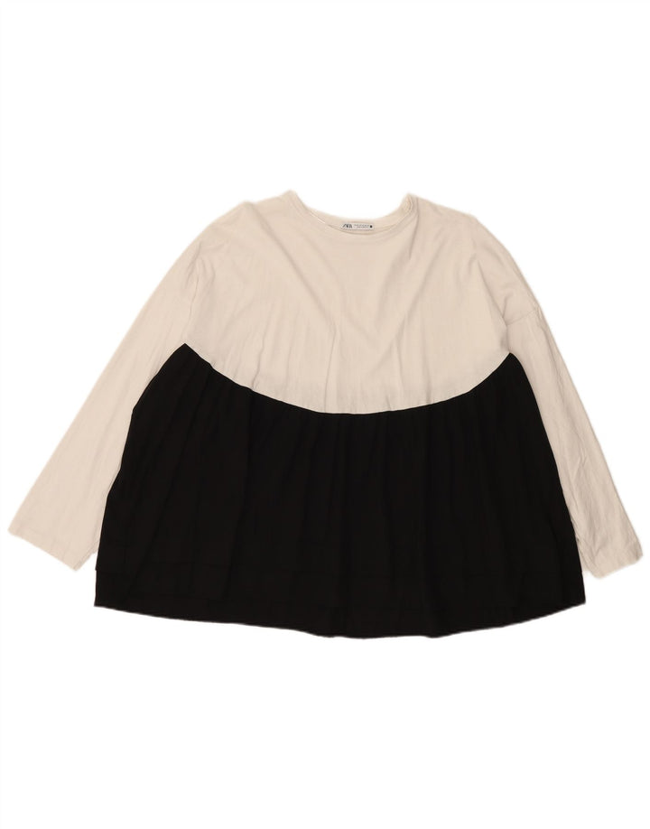 Zara Femme Haut Oversize Manches Longues UK 14 Medium Blanc Colourblock
