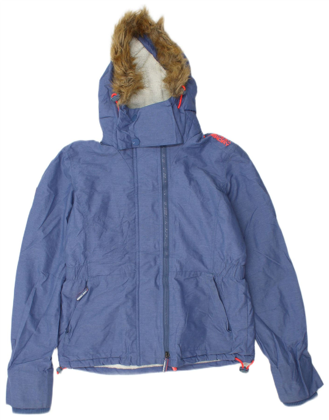 SUPERDRY Veste coupe-vent à capuche graphique pour femme UK 14 Bleu moyen