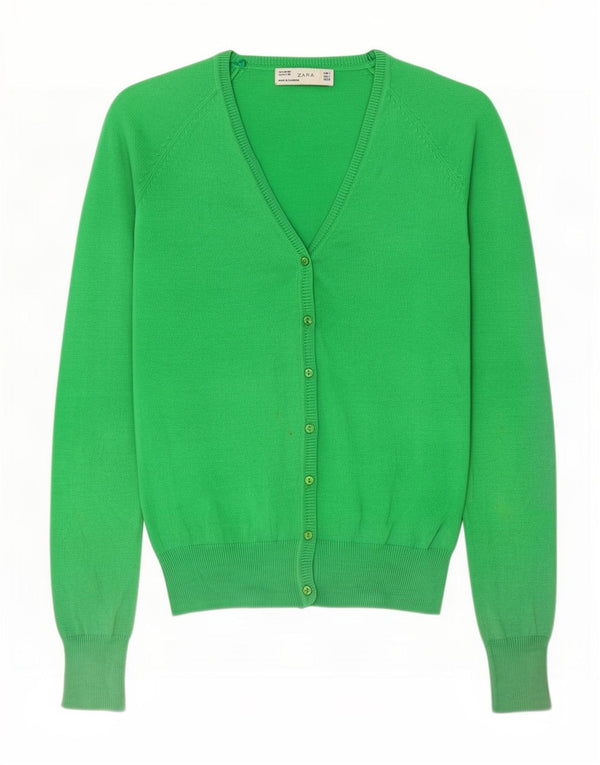 Zara Cardigan Femme Pull UK 10 Petit Coton Vert