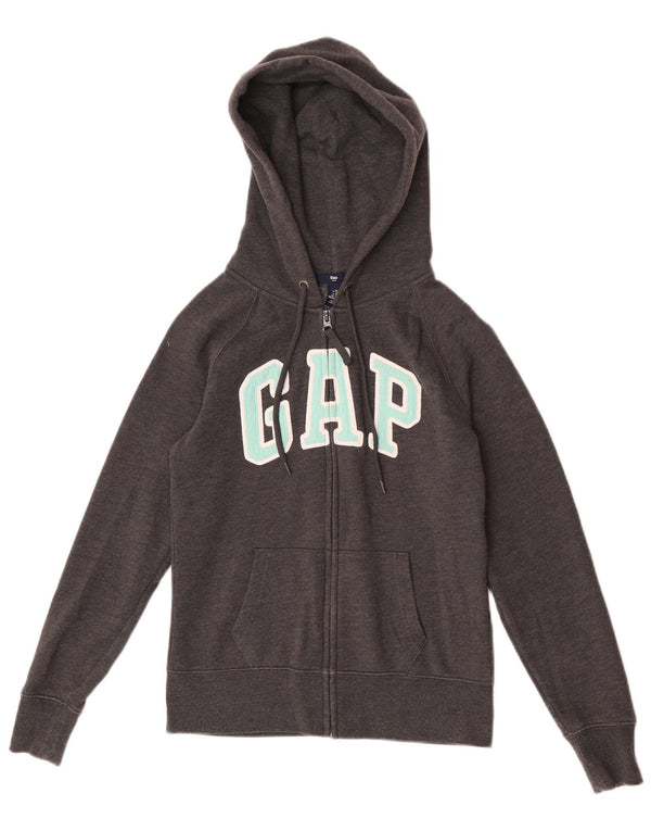 Gap Pull à capuche zippé graphique pour femme UK 6 XS Gris Coton