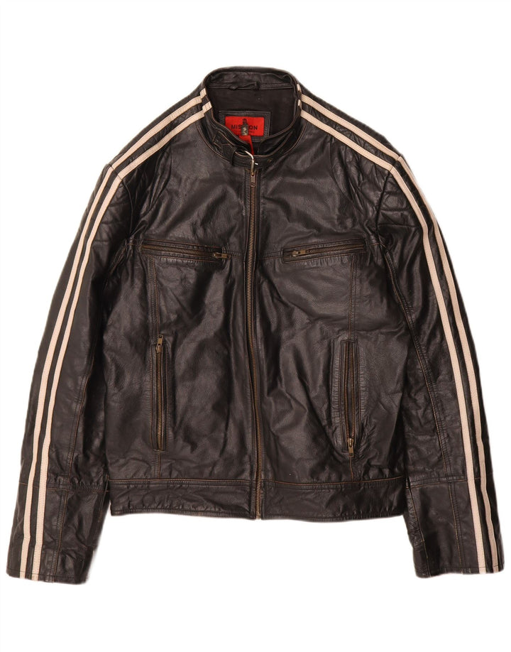 Mission Womens Moto Racer Veste en cuir UK 40 Grand cuir rayé noir