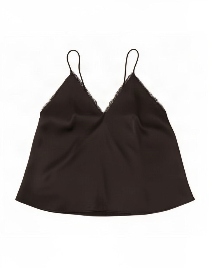 Zara Womens Crop Cami Top UK 14 Large Noir Polyester