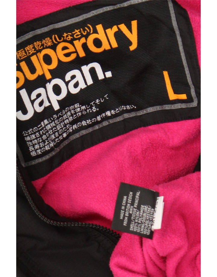 Superdry Veste coupe-vent à capuche pour femme UK 16 Large Noir Nylon