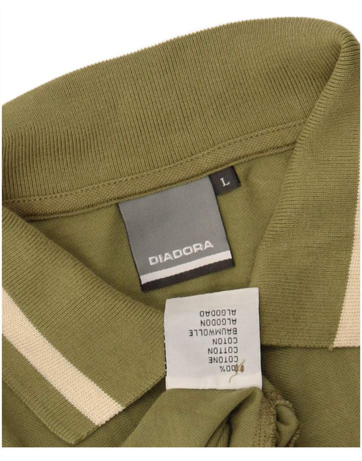 DIADORA Mens Polo Shirt Large Khaki Cotton