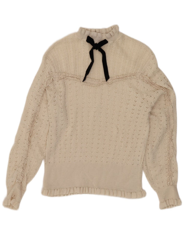 Zara Pull à col roulé pour femme UK 14 Large en coton blanc cassé