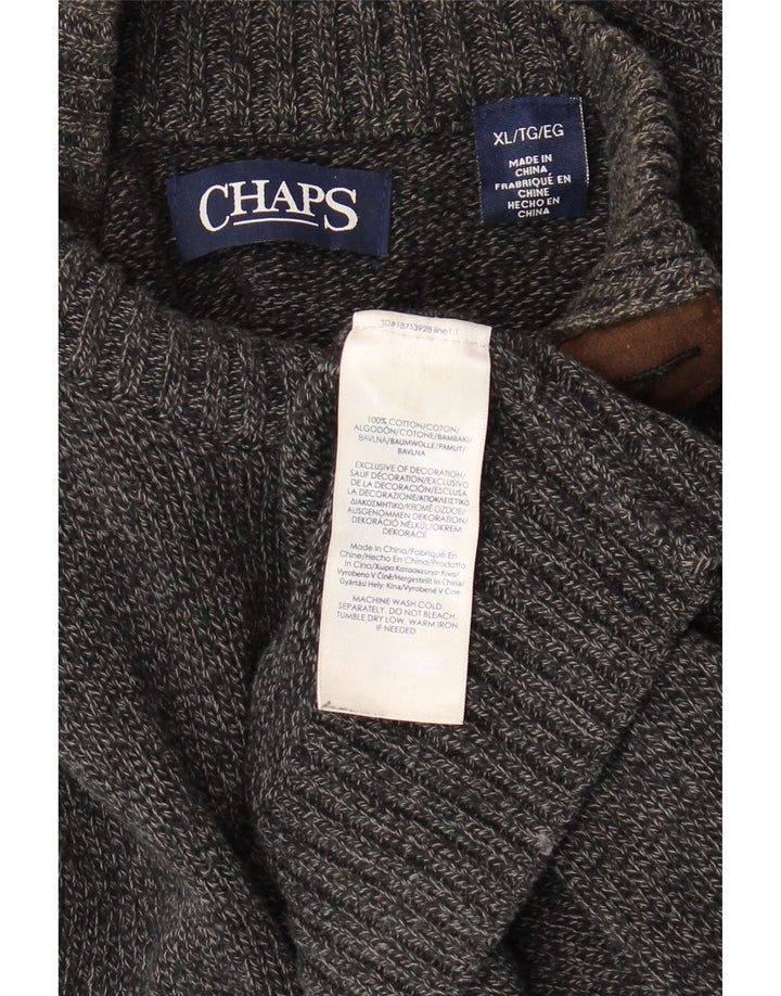 CHAPS Pull col boutonné pour homme XL en coton moucheté gris