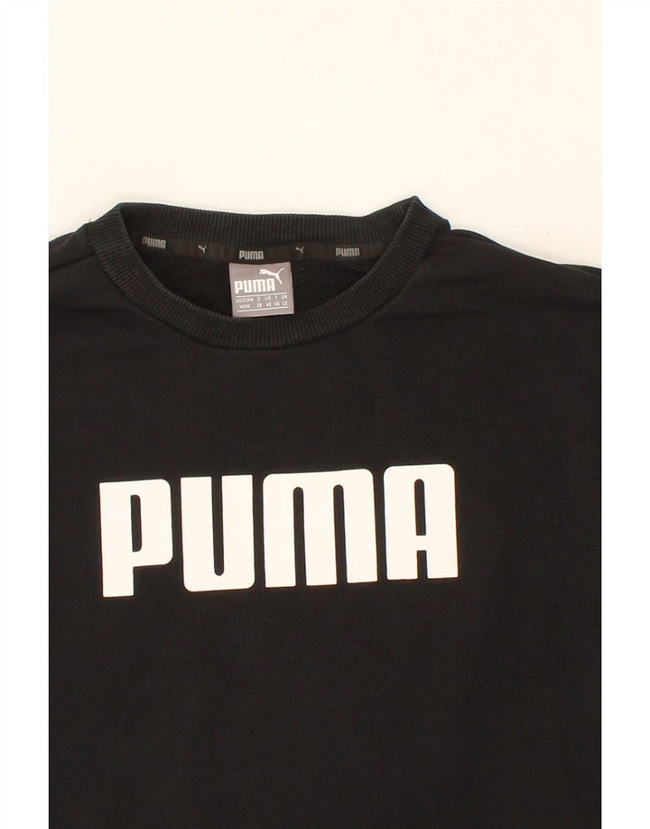 PUMA Womens Oversized Graphic Sweatshirt Jumper UK 12 Medium Black Cotton Vintage Puma and Second-Hand Puma from Messina Hembry 