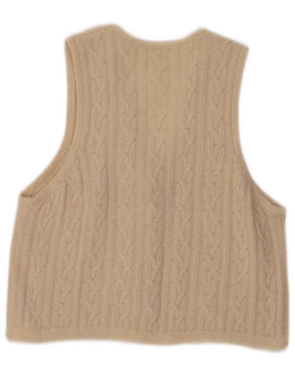 vintage Femmes Crop Sans Manches Cardigan Pull UK 12 Beige Moyen