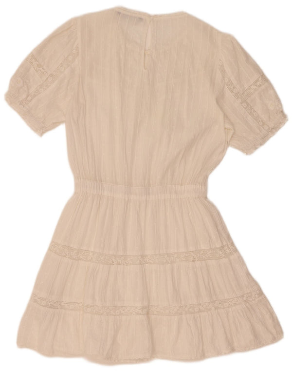 Zara Robe à volants pour femme UK 10 Petit coton blanc