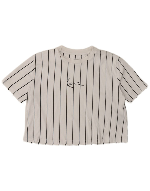 Karl Kani T-shirt court surdimensionné pour femme UK 6 XS Blanc rayé