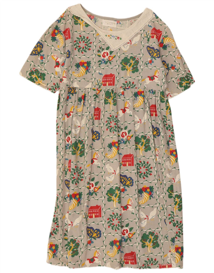 VINTAGE Femmes Graphique Shift Robe UK 16 Grand Gris Floral