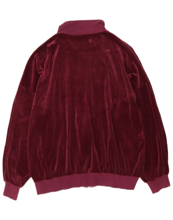 vintage Femmes Velours Survêtement Top Veste UK 20 2XL Bordeaux Rayé