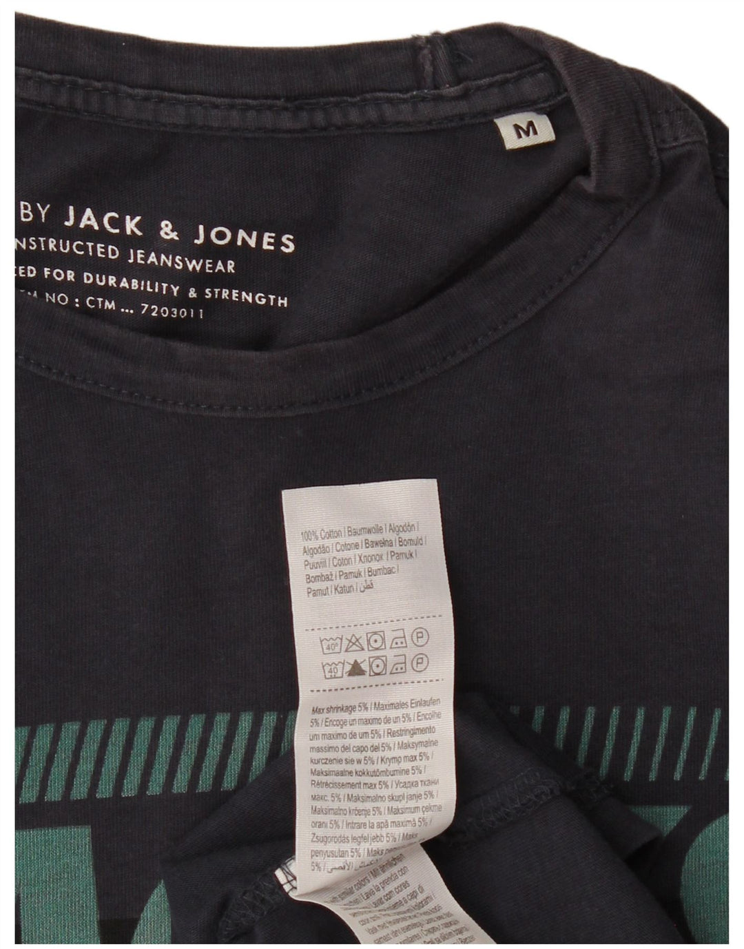 JACK & JONES T-Shirt Graphique Homme Bleu Marine Moyen Coton